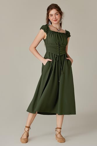 Corset Dress for Women Sleeveless Renaissance Dress Midi Ladies Summer Dresses Army Green S
