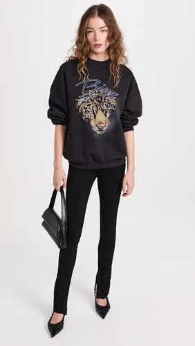 ANINE BING Women's Harvey Crew Leopard Sweatshirt, Vintage Black, XS