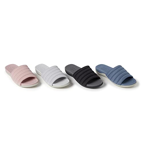 Dearfoams Women's Original Comfort Emma Slip on Slide Sandal with Arch Support, Silver, 6