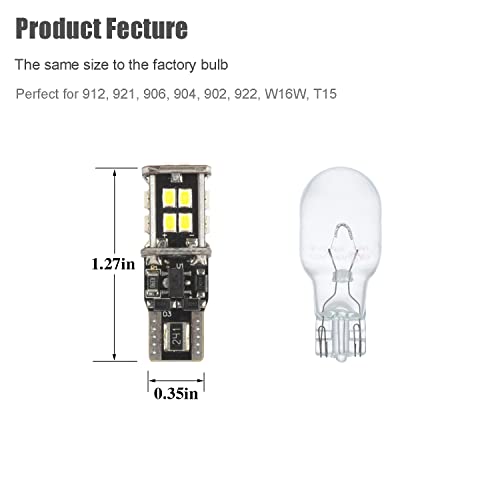 KISLED 912 921 LED Reverse Lights Bulbs, 4-Pack Super Bright Error Free T15 912 W16W 921 LED Bulb for Tail Light Backup Reverse Cargo Lights, Xenon White