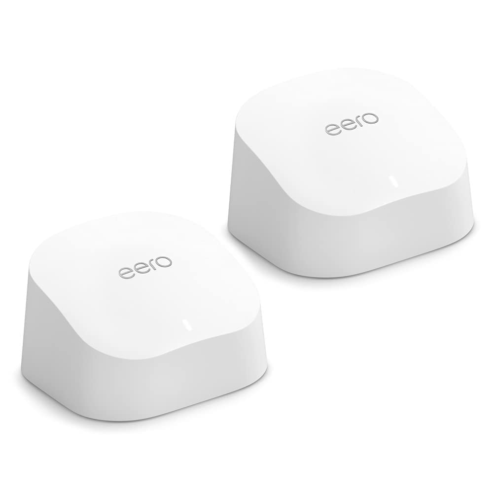 Amazon eero 6 mesh wifi system - Supports speeds up to 500 mbps, Connect to Alexa, Coverage up to 3,000 sq. ft., 2-pack, one router + one extender