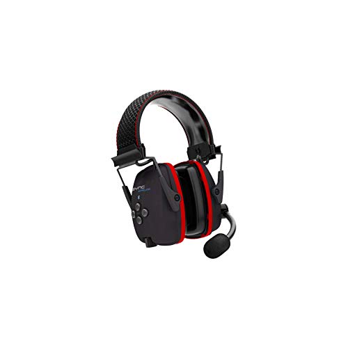 Honeywell Retail Sync Wireless Earmuff with Bluetooth 4.1 (RWS-53016), Black With Red Accents