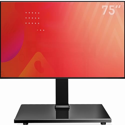 Universal Swivel TV Stand Base - Table Top TV Stand for 32 to 70 75 Inch TVs, Height Adjustable TV Mount Stand with Tempered Glass Base for Living Room, Bedroom, Holds up to 110lbs, Max VESA 600x400mm