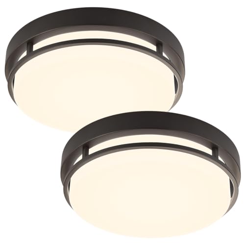 Xbuyee 2Pack LED Flush Mount Ceiling Light Fixture 13" 20W, 3000/4000/5000K Color Adjustable, Dimmable Ceiling Lamp for Kitchen, Hallway, Stairwell, Oil Rubbed Bronze, ETL