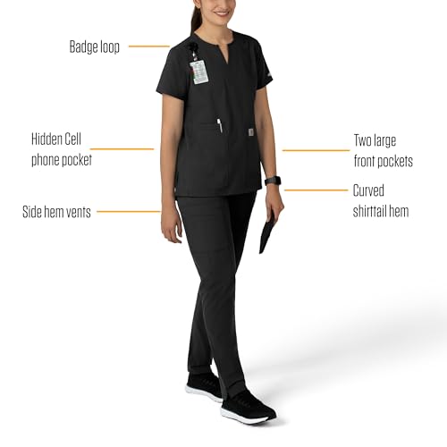 Carhartt Women's Notch Neck Tunic Scrub Top, Wine