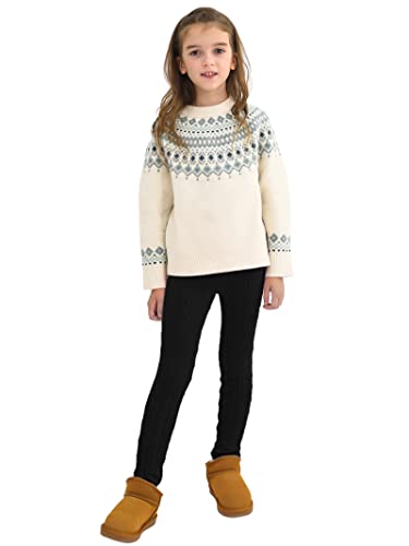 Resinta 1 Pair Toddler Girls Cotton Fleece Lined Leggings Thick Thermal Pants Warm Cable Knit Velvet Tights Black