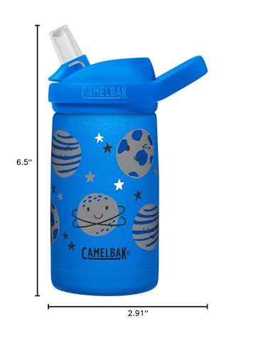 CamelBak Eddy+ Kids Bite Valve Straw Insulated Stainless Steel Water Bottle Space Smiles, 12oz