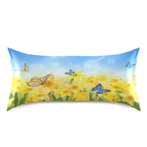 Fall Maple Leaves Satin Pillowcase Silk Pillow Cases for Hair and Skin Autumn Leaf Slipping Body Pillow Cover with Envelope Closur Standard Size 20x26 Pillowcase Decor for Kids Girls Boys Women Men