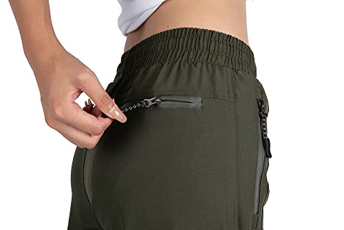Singbring Women's Athletic Hiking Cargo Joggers Pants Outdoor Lightweight Workout Quick Dry UPF 50 Zipper Pockets (AGreen88-XS)