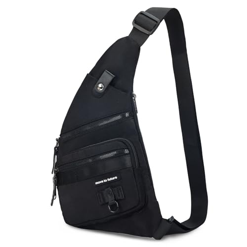 Qidelong Sling Bag Anti-theft Crossbody Chest Shoulder Backpack Women Men, Lightweight Personal Pocket Bag for Hiking Travel (Black)