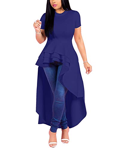Womens Casual Short Sleeve Irregular Hem Ruched Blouse Asymmetrical Tee Shirts Dress Long Tunic Tops, Purple, 3X-Large