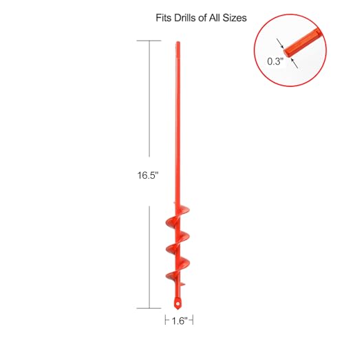 MAXCCINO Auger Drill Bit for Planting 1.6"(D) x16.5"(L), Garden Ground Earth Spiral Drill Bit for 3/8" Hex Drive Drill, for Post Hole Digger Bulb Bedding Digging Plant Rapid Planter