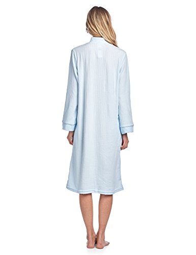 Casual Nights Women's Zipper Front Jacquard Terry Fleece Robe Duster - Blue - Small