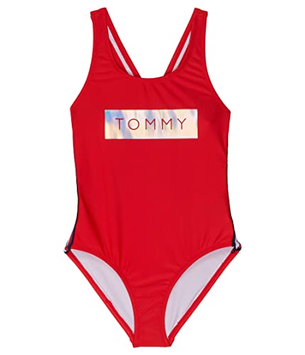 Tommy Hilfiger Girl's Taping 85 One-Piece Swimsuit (Big Kids) Chinese Red Small (7 Big Kid)