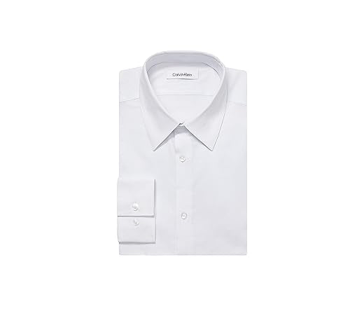 Calvin Klein Men's Dress Shirts Slim Fit Non Iron Solid, White, 15.5" Neck 32"-33" Sleeve (Medium)