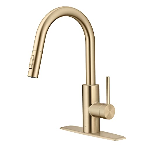KRAUS Oletto Single Handle Pull Down Kitchen Faucet with QuickDock Top Mount Installation Assembly in Spot Free Antique Champagne Bronze, KPF-2620SFACB