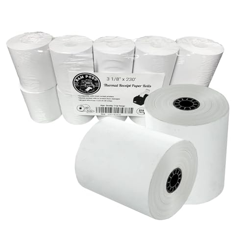 BAM POS, Thermal Paper Rolls, 3-1/8" x 230 ft, Pack of 10 - Value Pack