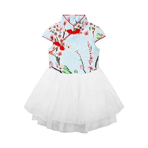 LittleSpring Little Girls Tutu Dress Embroidery Short Sleeve Size 6 Light Blue