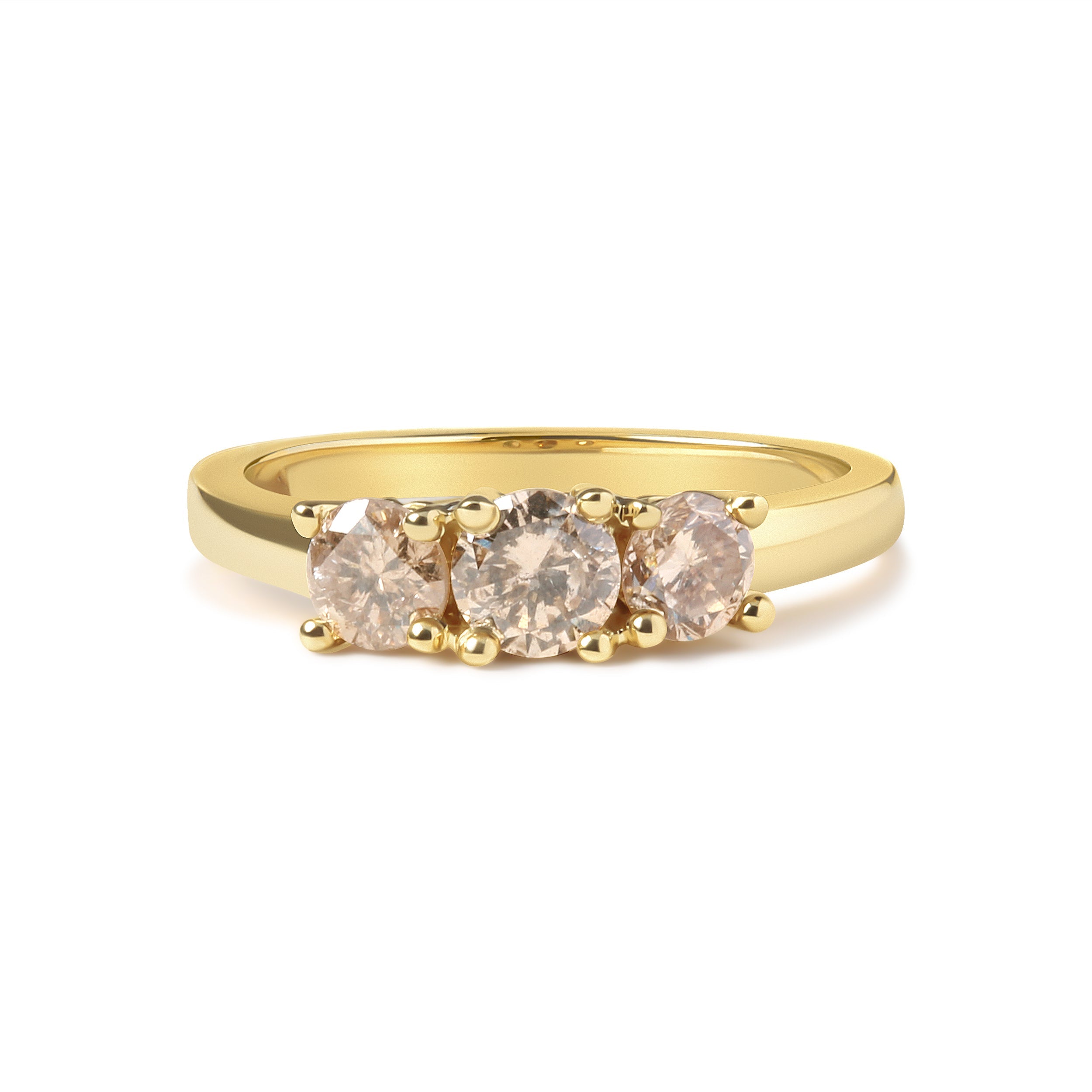 10K Yellow Gold 1.00 Cttw Champagne Diamond 3-Stone Band Ring (J-K Color, I1-I2 Clarity) - Size 7