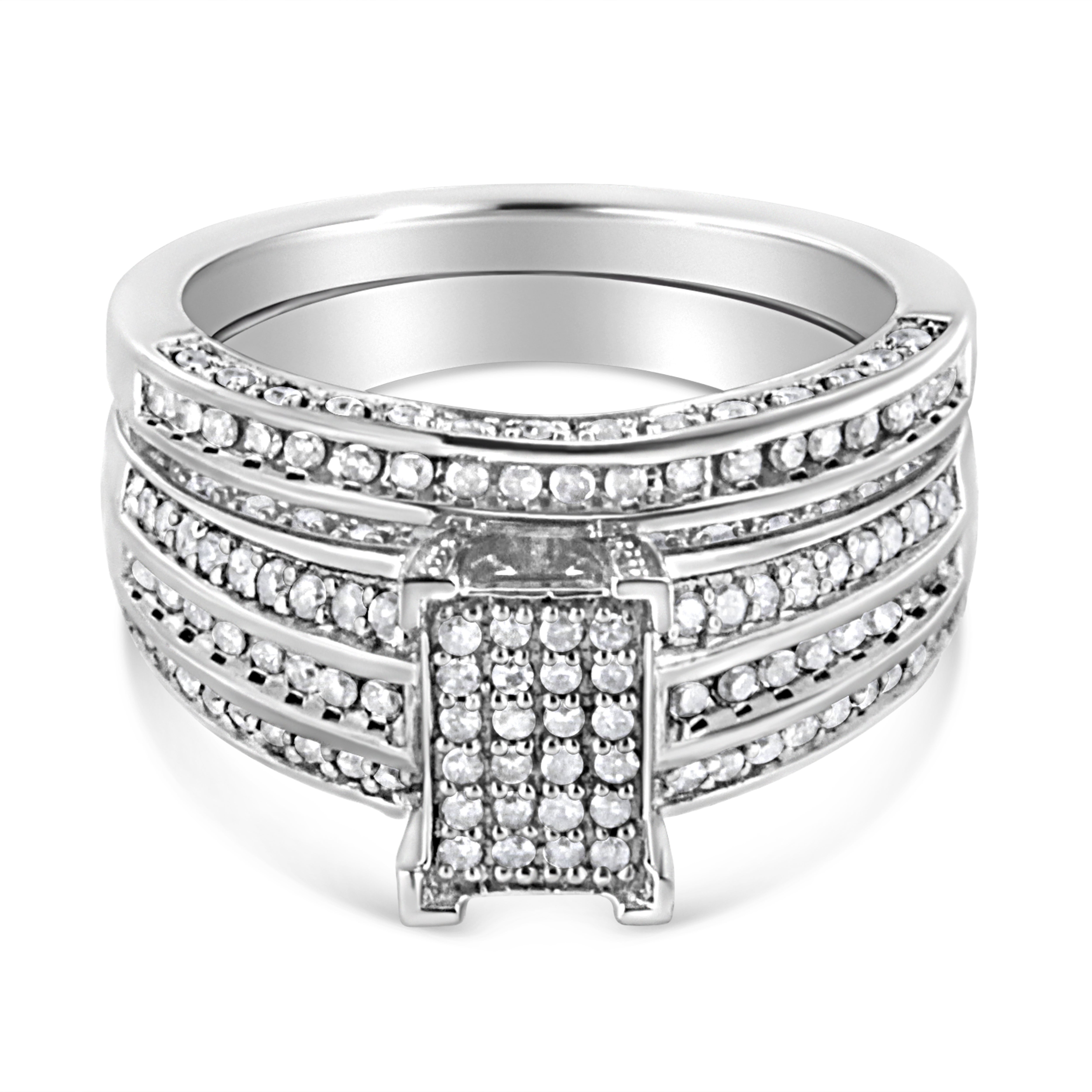 .925 Sterling Silver 3/4 Cttw Prong Set Round Diamond Composite Engagement Ring and Band Set (I-J Color, I3 Clarity) - Size 6.5