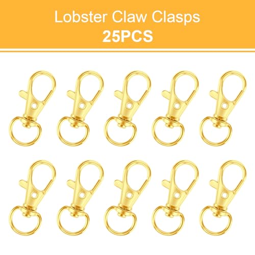 50PCS Metal Lobster Claw Clasp with Key Rings, 25PCS Keychains Clips Hooks and 25PCS Key Chain Rings, Keychain Accessories, Keychain Rings Making kit for Crafts, Gold