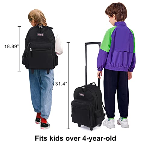 Tilami Rolling Backpack 18 inch Double Handle with Lunch Bag Wheeled Kids Backpack, Flamingo Black