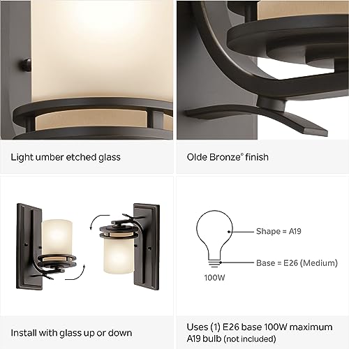 Kichler Hendrik 12" 1 Light Wall Sconce with Light Umber Etched Glass Olde Bronze®, 5.25"