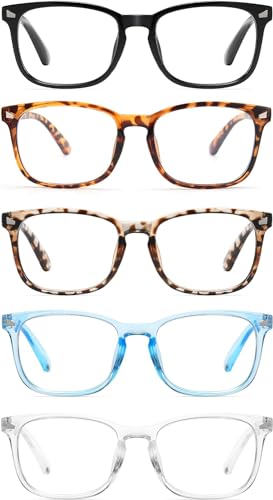 CCVOO 5 Pack Reading Glasses Blue Light Blocking Women/Men, Anti UV Ray/Glare Readers Fashion Eyeglasses with Spring Hinge, Blue Light Blocking Reading Glasses