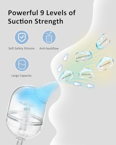 HEYVALUE Hospital Grade Nasal Aspirator for Baby, Nose Sucker with 9 Levels Suction, Night Light and Nursery Rhyme Soothing Function, Electric Nose Suction for Baby with Food-grade Silicone Tips, Blue