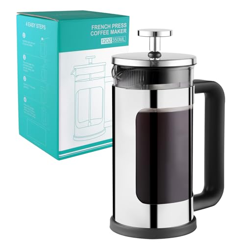 wedrink French Press Coffee Maker, Thicken Heat-Resistant Borosilicate Glass and 304 Stainless Steel Coffee Press for camping travel gifts(12oz, 350ml)
