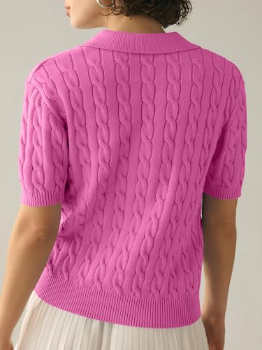 Womens Short Sleeve Sweater Tops Cable Knit Casual Summer V Neck Polo Shirts(Black, Small)
