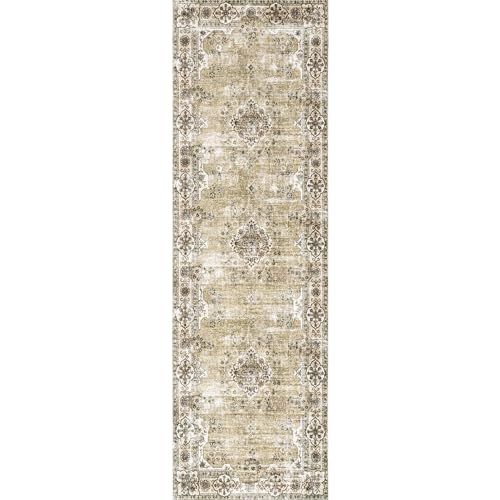 nuLOOM Paisley Machine Washable Faded Floral Border Medallion Ultra Thin Area Rug, 3' x 5', Light Pink