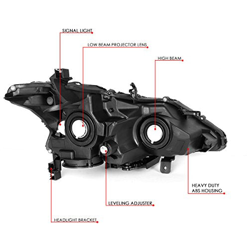 DNA MOTORING HL-OH-NA13-BK-CL1 Black Housing Clear Side Projector Headlights Replacement For 13-15 Altima Sedan