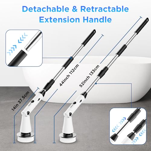 Electric Spin Scrubber, 2024 New Bathroom Cleaner, Power Shower Cleaning Brush with Extendable Handle & 4 Brush Heads, Shower Scrubber for Bathtub Tile Grout Kitchen Window and Floor