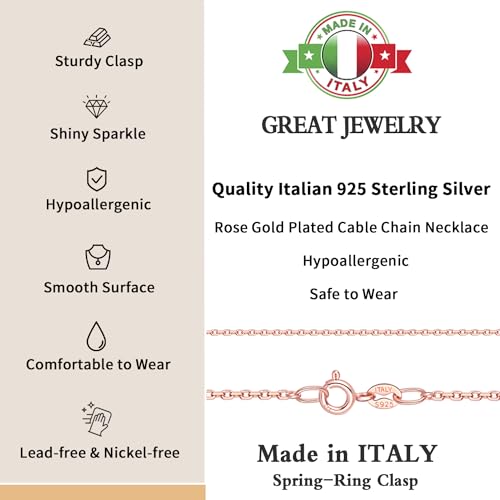Momlovu 925 Sterling Silver Chain Necklace for Women, 1.1mm Cable Chain Necklaces Rose Gold Chain for Women, Super Sturdy & Shiny Women's Chain Necklaces,14 Inch
