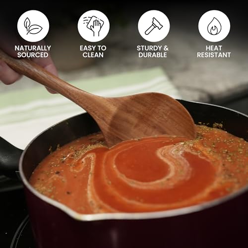 Zulay Kitchen Extra-Large 6-Piece Wooden Spoon Set for Cooking - Smooth Teak Wooden Utensils - Comfort-Grip Non-Stick Wooden Cooking Spoons - Large Wooden Turner, Spatula, Skimmer, Fork, Serving Spoon
