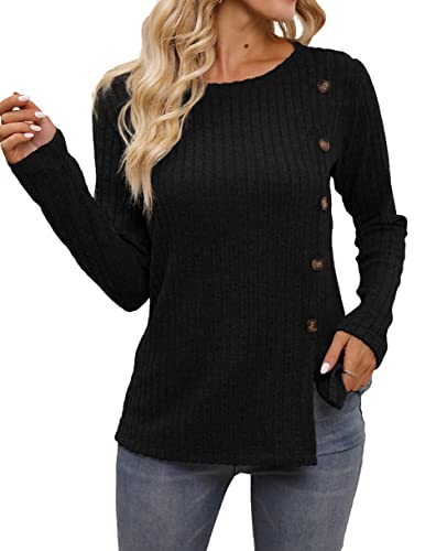 Funlingo Womens Long Sleeve Tunic Tops to Wear with Leggings Casual Dressy Shirts Long Sweater Black S