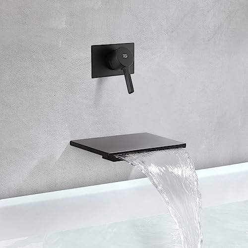 POP SANITARYWARE Wall Mounted Waterfall Bathtub Faucet Matte Black Single Handle Tub Filler Faucet With Valve