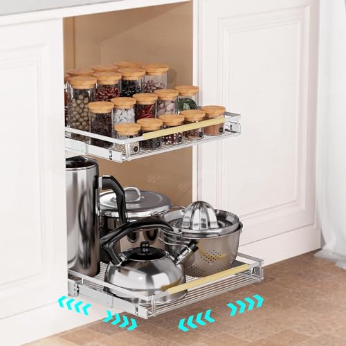GEDLIRE Expandable Pull Out Sliding Drawers for Cabinets, Heavy Duty Slide Out Cabinet Organizer Basket, Pullout Pantry Shelves for Kitchen, Under Sink, Wardrobe, 10.1"-16.4" W x 17.3" D