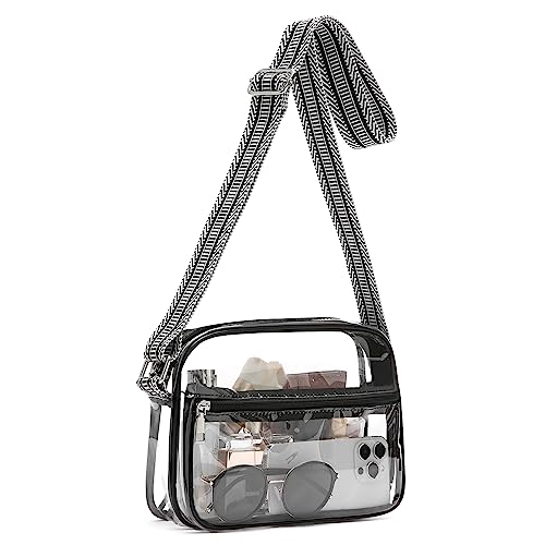 BOSTANTEN Clear Bag Stadium Approved Crossbody Bags Small Clear Purse with Adjustable Strap for Concerts Sports Black