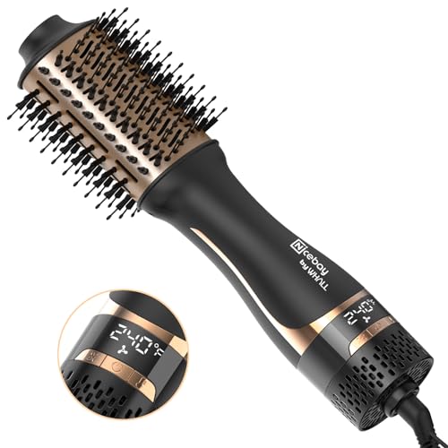 Nicebay Hair Dryer Brush, Hot Tools Blow Dryer Brush for Women, One Step Blowout Brush with Display Screen, Oval Ceramic Barrel, Negative Ion, Black and Gold