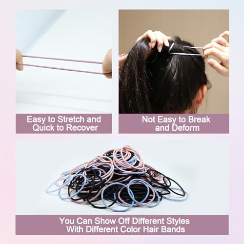200Pieces Hair Ties, Non-Metallic Hair Elastic Hair Ties tail holders, Women's and Girls' tail Hair Ties,hairtieshair ties bulk,tails hair ties (100Pieces Black, 100Pieces Colorful, 2MM)