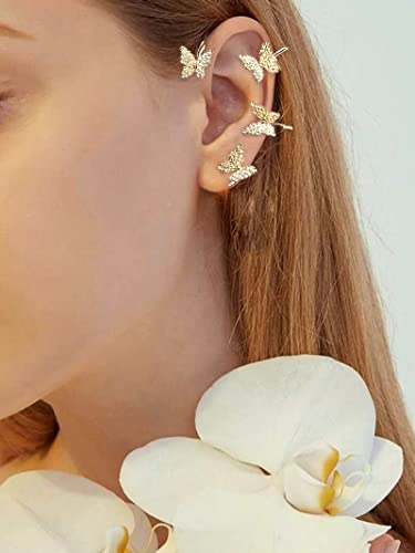 Dcfywl731 Zircon Butterfly Earrings for Women Butterfly Ear Cuff Wrap Crawler Earrings,Butterfly No Piercing Ear Clip Earrings Wrap Around Earrings