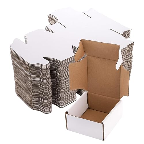 Cedilis 75 Pack Corrugated Mailer, 4x4x2 Inches Shipping Boxes, Small Cardboard Box for Shipping Mailing and Storing, Recyclable, Crush Proof, Oyster White