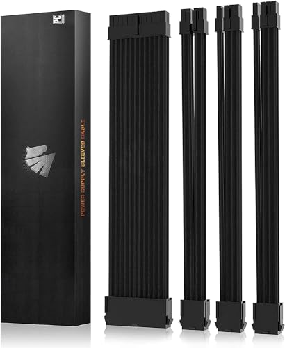 AsiaHorse 18AWG PSU Cable Extension Sleeved Custom Mod GPU PC Audio Video Power Supply Soft Braided Cables with Two Color Comb Kit 24P/8P to 6+2P/ 8P to 4+4P 30CM