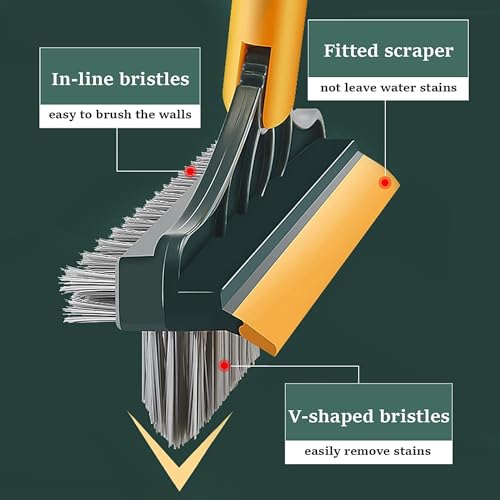 JIGA 2 Pack Floor Scrub Brush with Long Handle, 2 in 1 Scrape Brush Stiff Bristle Brush Scrubber, Cleaning Brush for Deck, Bathroom, Tub, Tile, Grout, Kitchen Floor, Patio, Garages, Gray