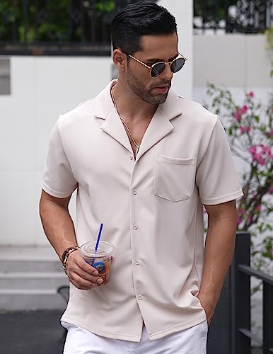 COOFANDY Men's Short Sleeve Button Down Shirt Wrinkle Free Untucked Dress Shirts Summer Beach Fitted Cuban Shirt Green