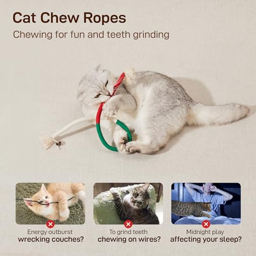Potaroma 3Pcs Cat Toys Chew Ropes with Refillable Organic Catnip, Safe Teeth Cleaning Toy for Indoor Kittens, Interactive Cat Nip Kitty Toys for All Breeds 7.8 Inches