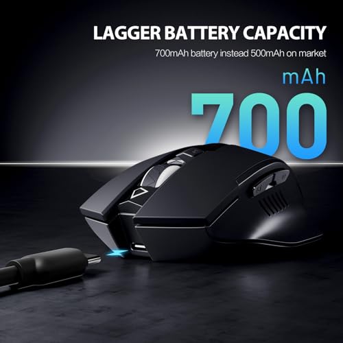 INPHIC Wireless Mouse 700mAh Large Ergonomic Rechargeable 2.4G Optical PC Laptop Cordless Mice with USB Nano Receiver, for Windows Computer Office, Black
