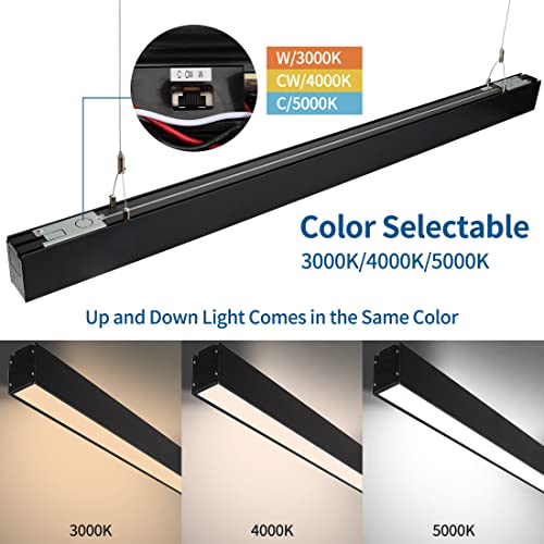 DAKASON 4FT Linkable LED Linear Light, 35W Down 15W Up Light, 3/4/5000K CCT Selectable, Dimmable Suspended Lighting for Billiard Pool Table, Commercial Linear Lighting Fixture for Office, 1Pack Black